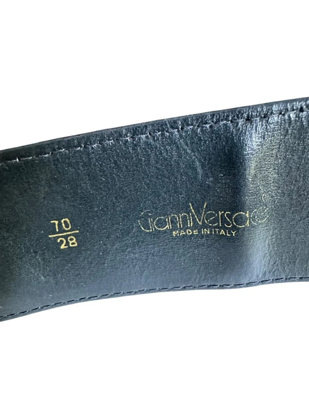 Women GIANNI VERSACE Blue Geometric Leather Belt Made In Italy Size 70/28